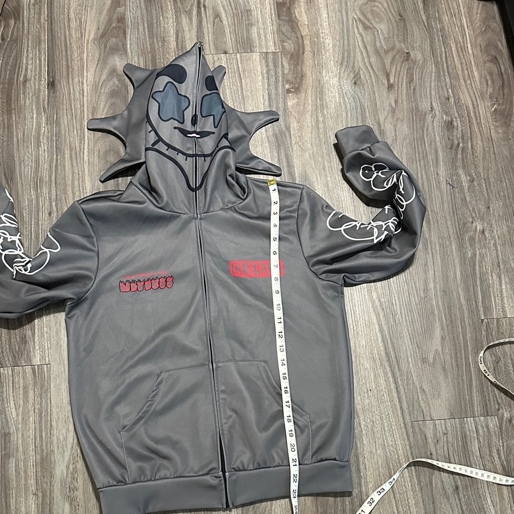 Glo Gang Inspired Full Zip Face Hoodie – Gray & Red Graphic - Picture 11 of 11
